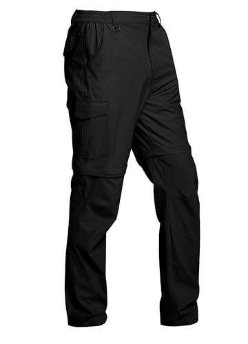ATLASLAVA Herren Zip Off Wanderhose Abnehmbar Outdoorhose Atmungsaktiv Leichte Trekkinghose Schnelltrocknend Hose mit 6 Taschen Schwarz 32 von ATLASLAVA