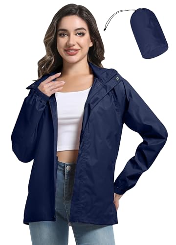 ATLASLAVA Regenjacke Damen Dünne Faltbar Fahrradjacke Wasserdicht Leicht Outdoorjacke mit Kapuze Fahrrad Wandern Dunkel Blau S von ATLASLAVA