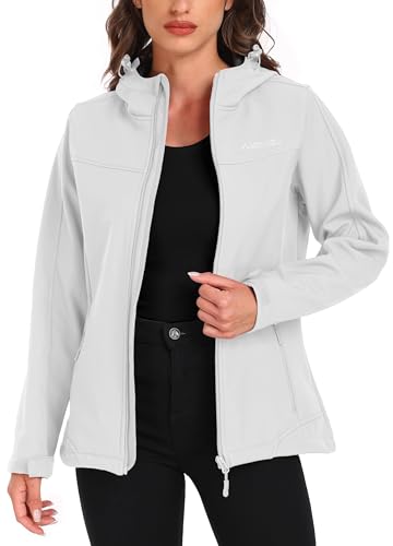 ATLASLAVA Softshelljacke Damen mit Kapuze Regenjacke Fleecejacke Wanderjacke Gefüttert Jacken Outdoor Wandern Weiß L von ATLASLAVA