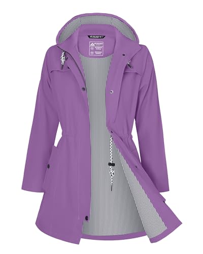 ATLASLAVA Regenjacke Damen Lang Wasserdicht Kapuze Regenmantel übergangsjacke Trenchcoat Outdoor Mantel Lila L von ATLASLAVA
