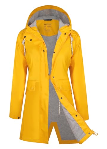 ATLASLAVA Regenjacke Damen Lang Wasserdicht Regenmantel mit Kapuze PU Trenchcoat für Outdoor Wandern Camping Gelb S von ATLASLAVA