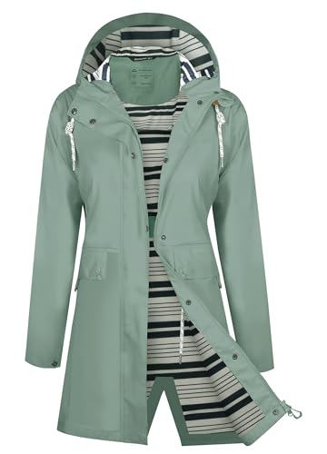 ATLASLAVA Regenjacke Damen Lang Wasserdicht Regenmantel mit Kapuze PU Trenchcoat für Outdoor Wandern Camping Graugrün M von ATLASLAVA