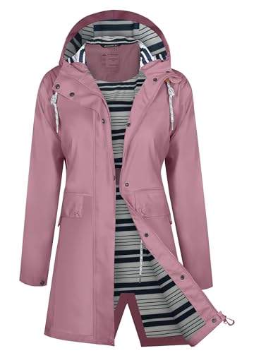 ATLASLAVA Regenjacke Damen Lang Wasserdicht Regenmantel mit Kapuze PU Trenchcoat für Outdoor Wandern Camping Rosa M von ATLASLAVA