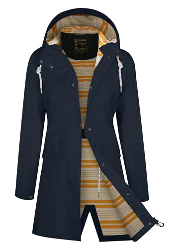 ATLASLAVA Regenjacke Damen Lang Wasserdicht Regenmantel mit Kapuze PU Trenchcoat für Outdoor Wandern Camping Saphirblau L von ATLASLAVA