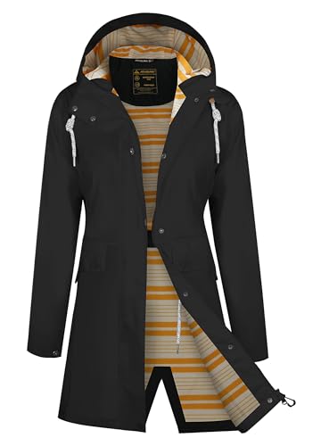 ATLASLAVA Regenjacke Damen Lang Wasserdicht Regenmantel mit Kapuze PU Trenchcoat für Outdoor Wandern Camping Schwarz M von ATLASLAVA