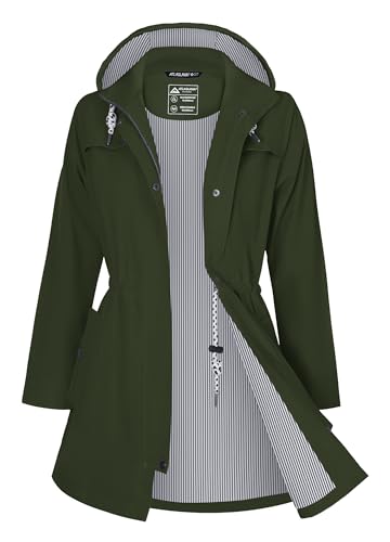 ATLASLAVA Leichte Regenjacke Damen Lang mit Kapuze Wasserdicht Atmungsaktiv Regenmantel übergangsjacke Trenchcoat Armeegrün 2XL von ATLASLAVA