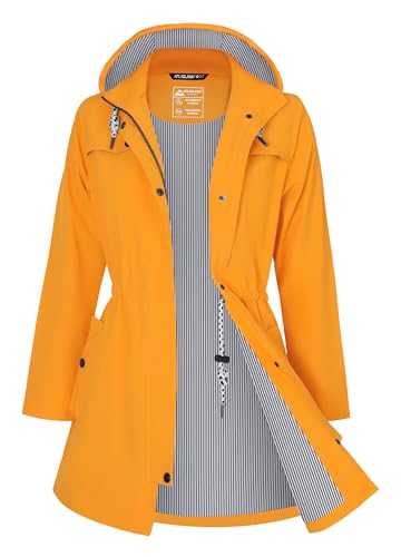 ATLASLAVA Leichte Regenjacke Damen Lang mit Kapuze Wasserdicht Atmungsaktiv Regenmantel übergangsjacke Trenchcoat Gelb 2XL von ATLASLAVA