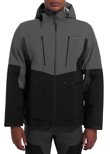 ATLASLAVA Regenjacke Herren Wasserdicht Atmungsaktiv Outdoorjacke Hardshell Windbreaker Reißverschluss Taschen und Kapuze GREY 2XL von ATLASLAVA