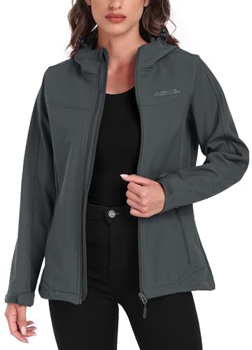 ATLASLAVA Softshelljacke Damen Wasserdicht Damenjacke Leicht Outdoor Jacken Wanderjacke übergang übergangsjacke mit Kapuze Grau 2XL von ATLASLAVA