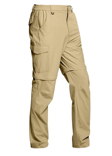 ATLASLAVA Herren Zip Off Wanderhose Abnehmbar Outdoorhose Atmungsaktiv Leichte Trekkinghose Schnelltrocknend Hose mit 6 Taschen Khaki 40 von ATLASLAVA