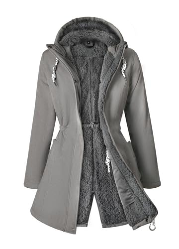 ATLASLAVA Wintermantel Damen Fleece Warm Lang Jacke Softshellmantel übergangsmantel Winter von ATLASLAVA