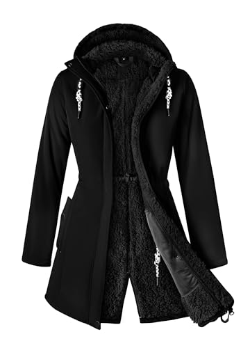ATLASLAVA Wintermantel Damen Fleece Warm Lang Jacke Softshellmantel übergangsmantel Winter von ATLASLAVA