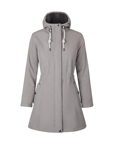 ATLASLAVA Softshelljacke Damen Lang Fleece übergangsjacke Softshellmantel Winterjacke mit Kapuze Wasserabweisend Atmungsaktiv Warm hellgrau L von ATLASLAVA