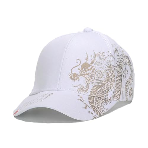 ATMACA Cap Chinesische Drachen Männer Baseball Caps Frauen Baumwolle Snapback Hut Outdoor Sonnenschutz Gorras Trucker Cap-Weiß von ATMACA