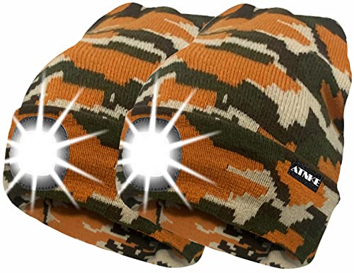 ATNKE 2Pcs Neue Warme LED beleuchtete Mütze,Unisex USB wiederaufladbare Laufmütze Ultra Bright 4 LED wasserdichte Lichtlampe Mehrfarbig/Camouflage Yellow von ATNKE