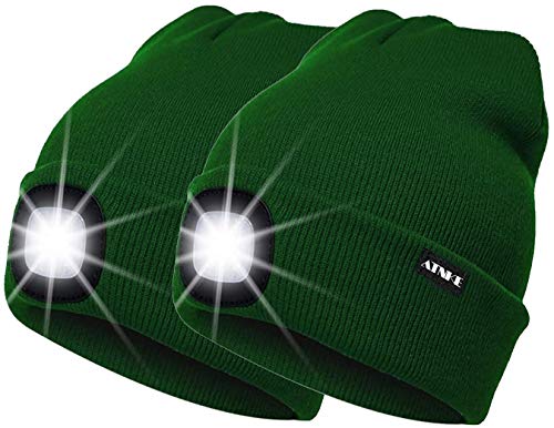 ATNKE 2Pcs Neue Warme LED beleuchtete Mütze,Unisex USB wiederaufladbare Laufmütze Ultra Bright 4 LED wasserdichte Lichtlampe Mehrfarbig/Green von ATNKE