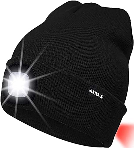 ATNKE 8LED beleuchtete Strickmütze, wiederaufladbare USB-Scheinwerferkappe mit extrem Heller, wasserdichter Lampe und Blinkender Alarm Rotes Rücklicht Multi-Color/Black von ATNKE