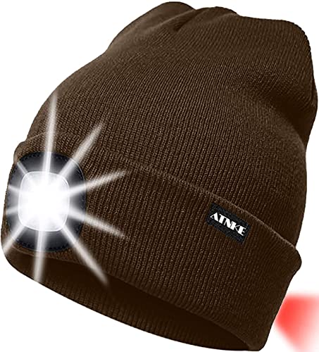 ATNKE 8LED beleuchtete Strickmütze, wiederaufladbare USB-Scheinwerferkappe mit extrem Heller, wasserdichter Lampe und Blinkender Alarm Rotes Rücklicht Multi-Color/Brown ATNKE 8LED beleuchtete Strickmütze, wiederaufladbare USB-Scheinwerferkappe mit extrem Heller, wasserdichter Lampe und Blinkender Alarm Rotes Rücklicht Multi-Color/Brown von ATNKE