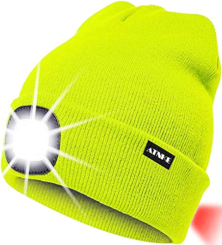 ATNKE 8LED beleuchtete Strickmütze, wiederaufladbare USB-Scheinwerferkappe mit extrem Heller, wasserdichter Lampe und Blinkender Alarm Rotes Rücklicht Multi-Color/Fluorescent Yellow von ATNKE