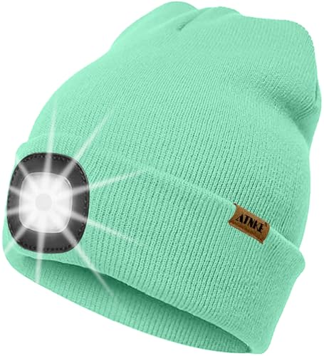 ATNKE LED Beleuchtete Mütze mit Licht,Wiederaufladbare USB 4 LED Beleuchtete Laufmütze Extrem Heller Lampe Winter Warme Stricken Mütze Technik Geschenke für Herren und Damen/Fruit Green von ATNKE