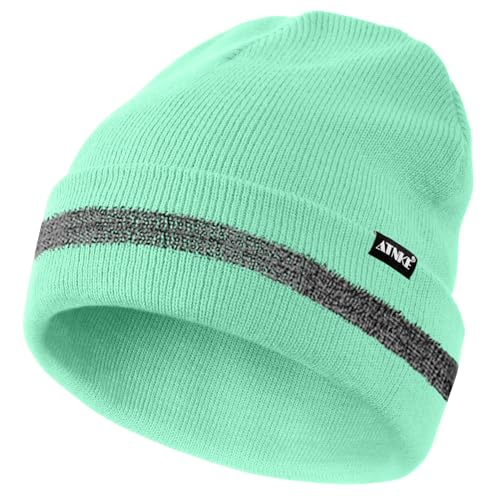 ATNKE Reflektierende Mützen Sicherheits-Thermo-Strickmütze mit hoher Sichtbarkeit für den Winter mit reflektierendem Streifen Geeigneter Outdoor-Arbeitssport Bean Paste Green von ATNKE