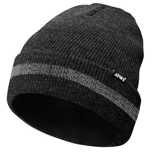 ATNKE Reflektierende Mützen Sicherheits-Thermo-Strickmütze mit hoher Sichtbarkeit für den Winter mit reflektierendem Streifen Geeigneter Outdoor-Arbeitssport Black Grey von ATNKE