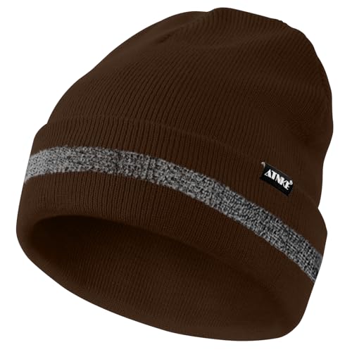 ATNKE Reflektierende Mützen Sicherheits-Thermo-Strickmütze mit hoher Sichtbarkeit für den Winter mit reflektierendem Streifen Geeigneter Outdoor-Arbeitssport Coffee von ATNKE