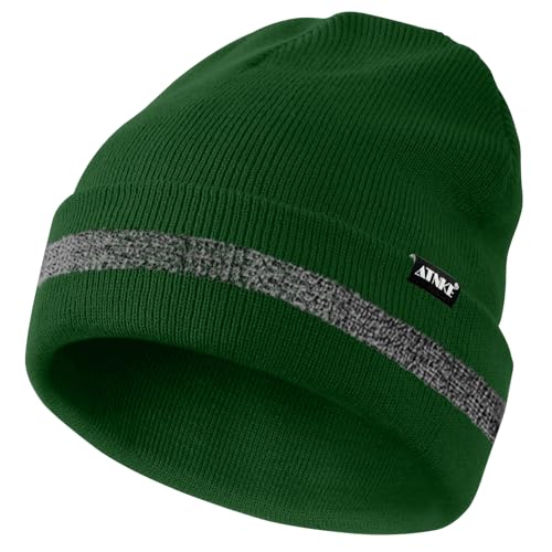 ATNKE Reflektierende Mützen Sicherheits-Thermo-Strickmütze mit hoher Sichtbarkeit für den Winter mit reflektierendem Streifen Geeigneter Outdoor-Arbeitssport Dark Green von ATNKE