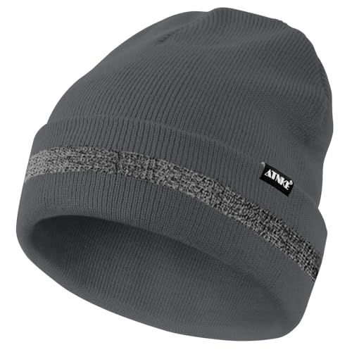 ATNKE Reflektierende Mützen Sicherheits-Thermo-Strickmütze mit hoher Sichtbarkeit für den Winter mit reflektierendem Streifen Geeigneter Outdoor-Arbeitssport Gunmetal Grey von ATNKE