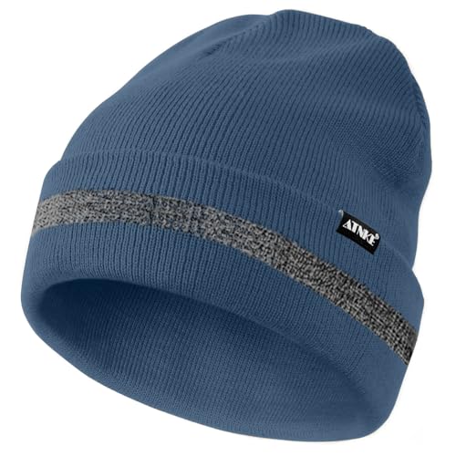 ATNKE Reflektierende Mützen Sicherheits-Thermo-Strickmütze mit hoher Sichtbarkeit für den Winter mit reflektierendem Streifen Geeigneter Outdoor-Arbeitssport Shadow Blue von ATNKE