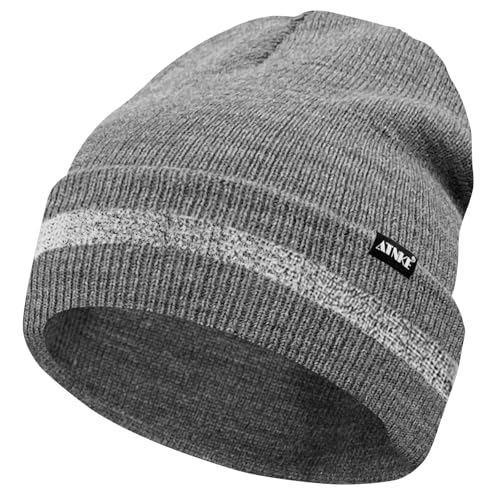 ATNKE Reflektierende Mützen Sicherheits-Thermo-Strickmütze mit hoher Sichtbarkeit für den Winter mit reflektierendem Streifen Geeigneter Outdoor-Arbeitssport von ATNKE