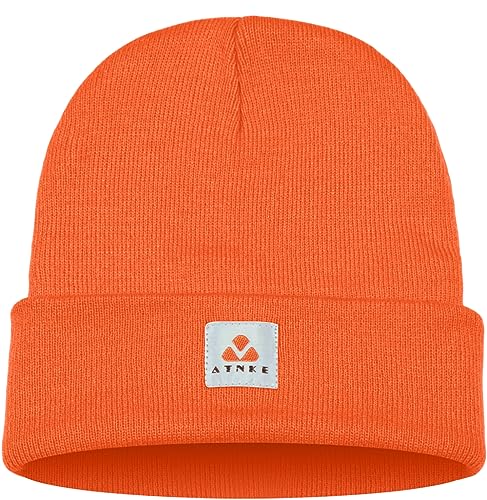 ATNKE Strick Beanie Mütze Dehnbar Weich Warm Täglich Winter Mützen mit Manschetten für Herren und Damen Geschenke/Bright Orange von ATNKE