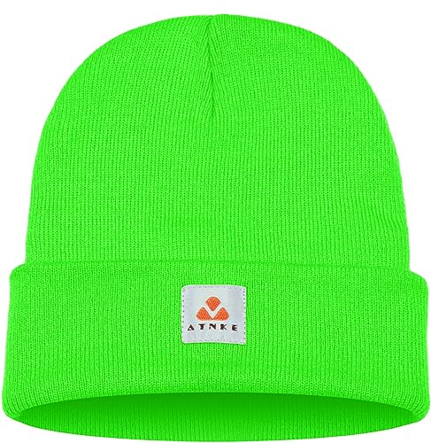 ATNKE Strick Beanie Mütze Dehnbar Weich Warm Täglich Winter Mützen mit Manschetten für Herren und Damen Geschenke/Fluorescent Green von ATNKE