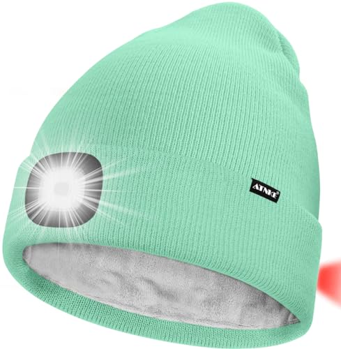 ATNKE Unisex 8 LED Mütze mit Licht,Wiederaufladbare USB Rot Blinkendes Alarm Rücklicht Laufmütze Lampe Winter Warme Gefüttertes Fleece Stricken Mütze für Herren und Damen Geschenke/Fruit Green von ATNKE