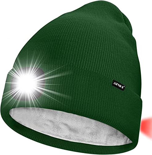 ATNKE Unisex 8 LED Mütze mit Licht,Wiederaufladbare USB Rot Blinkendes Alarm Rücklicht Laufmütze Lampe Winter Warme Gefüttertes Fleece Stricken Mütze für Herren und Damen Geschenke/Green von ATNKE