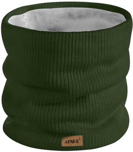 ATNKE Winter Warm Halsschlauch Verdicken Sie Winddichte Schals Staub Gesichts Maske Ski Doppel Lagen Fleece Gefüttert Strick Schal Geschenke für Männer und Frauen/Dark Army Green von ATNKE
