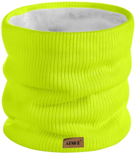 ATNKE Winter Warm Halsschlauch Verdicken Sie Winddichte Schals Staub Gesichts Maske Ski Doppel Lagen Fleece Gefüttert Strick Schal Geschenke für Männer und Frauen/FluorescentYellow von ATNKE
