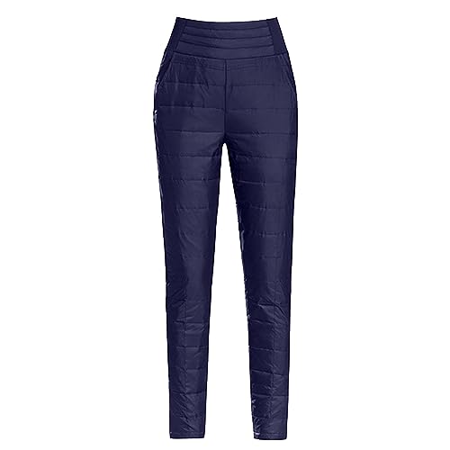 ATOFY Damen-Daunenhose für den Winter, warm, elastisch, hohe Taille, gesteppt, ultraleicht, geschwollene Skihose (Marineblau, S) von ATOFY