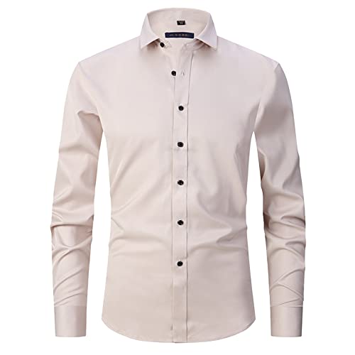 ATOFY Herren Hemd Langarm Slim Fit Business Casual Button Down Solid Shirts, Champagner, L von ATOFY