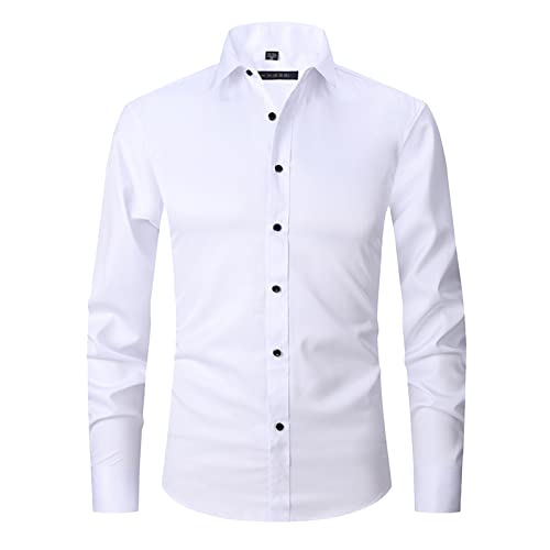 ATOFY Herren Hemd Langarm Slim Fit Business Casual Button Down Solid Shirts, Weiss/opulenter Garten, L von ATOFY