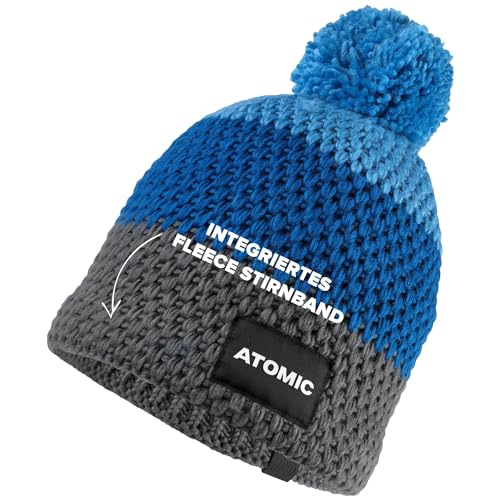 ATOMIC Racing Beanie - Blau-Grau-Hellblau - Mütze für Herren & Damen - Wintermütze mit Fleece-Stirnband - Bequeme & atmungsaktive Mützen - Warme Bommelmütze aus hautsympathischem Material von ATOMIC