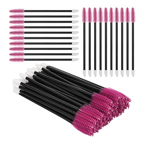 ATOMUS 50pcs 2 in 1 Eyelash Mascara Wands Lipstick Applicator Disposable Eyebrow Eyelash Extension Tools Makeup Brushes(rose red) von ATOMUS
