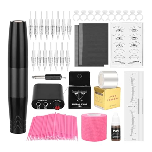 ATOMUS Black Permanent Eyebrow Tattoo Machine Set Eyebrow Tattoo Pen Kit with 15pcs Needles Mapping String Pigment for Eyebrow Lip Eyeliner Tattoo Micro-blading von ATOMUS