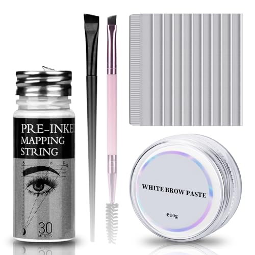 ATOMUS Brow Mapping String Set mit 10 g weißer Augenbrauenpaste, 30 m weißer Augenbrauen-Mapping-Faden, 2 Stück Augenbrauenpinsel für Microblading-Lippen-Werkzeug-Zubehör von ATOMUS