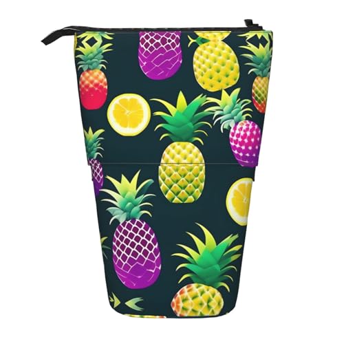 ATOurDealss Buntes Federmäppchen mit Ananas, Teleskop-Federmäppchen, Organizer, Schreibwaren, Stifteetui mit Reißverschluss, Schwarz , Einheitsgröße, Federmäppchen von ATOurDealss