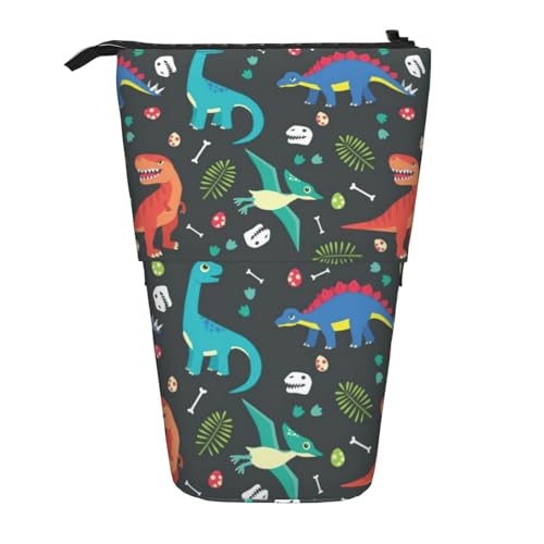 ATOurDealss Cartoon-Dinosaurier-Druck, Teleskop-Etui, Schreibwaren-Aufbewahrungstasche, Federmäppchen, Erwachsene, Aufbewahrungsbox, Schwarz , Einheitsgröße, Federmäppchen von ATOurDealss