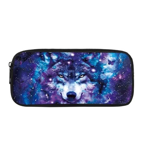 ATOurDealss Federmäppchen für Kinder, Dinosaurier-Federmäppchen mit robustem Reißverschluss für Jungen, Galaxie-Wolf-Aufdruck, Einheitsgröße, Federmäppchen von ATOurDealss