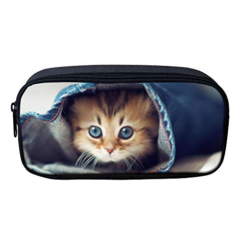 ATOurDealss Federmäppchen mit 3D-Dinosaurier-Druck, für Jungen, grünes Segeltuch, für Kinder, Schreibwaren, Stifteetui, Münzbeutel, Katze 2, Einheitsgröße, Federmäppchen von ATOurDealss