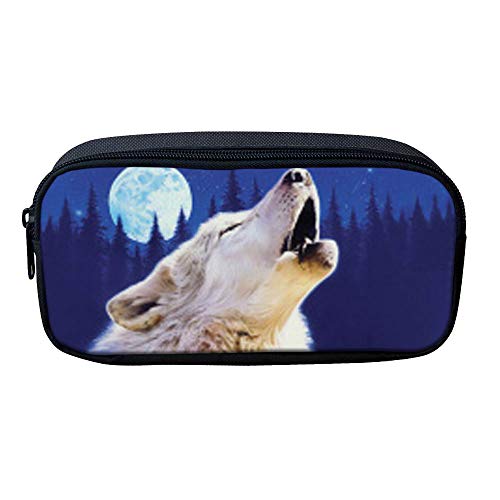 ATOurDealss Federmäppchen mit 3D-Dinosaurier-Druck, für Jungen, grünes Segeltuch, für Kinder, Schreibwaren, Stifteetui, Münzbeutel, wolf, Einheitsgröße, Federmäppchen von ATOurDealss