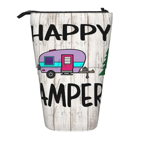 ATOurDealss Federmäppchen mit Aufdruck "Happy Camper", Teleskop-Etui, Schreibwaren-Aufbewahrungstasche, Federmäppchen, Erwachsene, Aufbewahrungsbox, Schwarz , Einheitsgröße, Federmäppchen von ATOurDealss